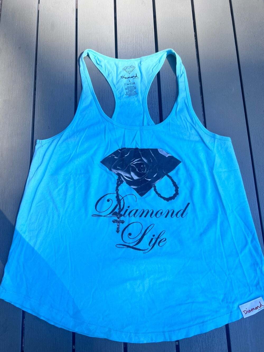 Diamond Supply Co Diamond Life Racerback Tank Top Blue Graphic Large USA